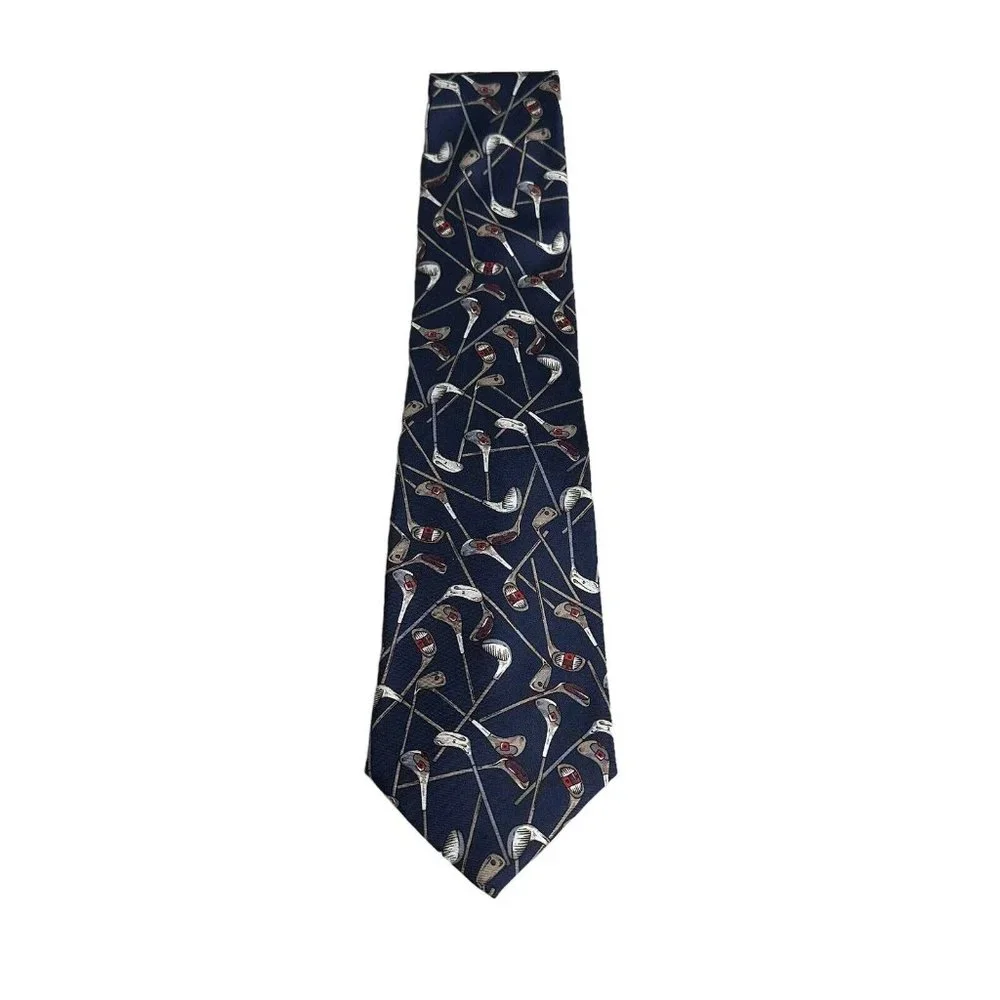 VTG Bert Pulitzer 100% Silk Mens Neck Tie Golf Clubs All Over Print 58